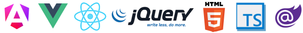 jQWidgets works in HTML5, jQuery, AngularJS, Angular7, Vue, React, TypeScript