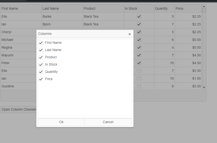 Grid column chooser